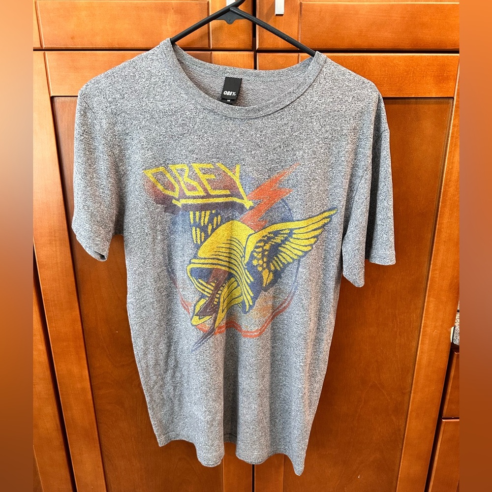 Obey Heather Gray Winged Graphic Tee